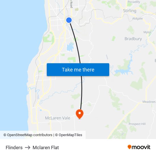 Flinders to Mclaren Flat map