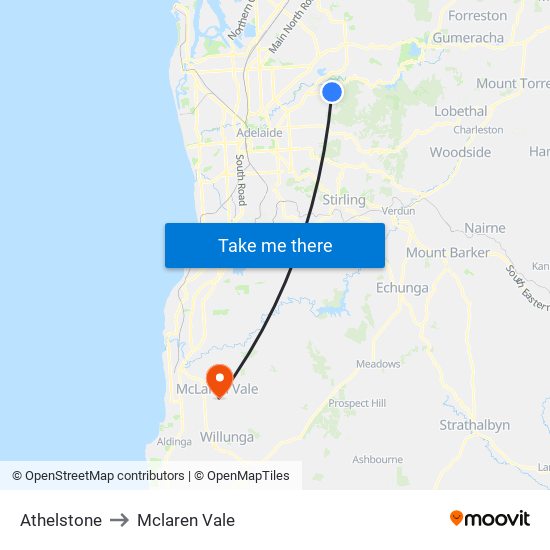 Athelstone to Mclaren Vale map