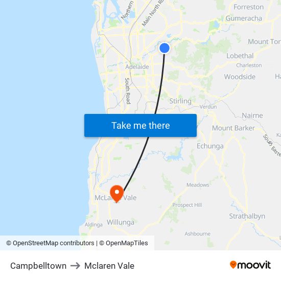 Campbelltown to Mclaren Vale map