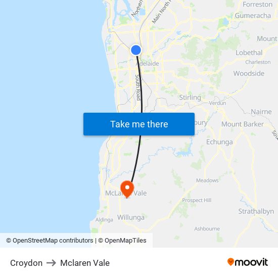 Croydon to Mclaren Vale map