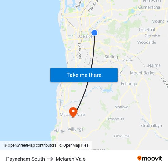 Payneham South to Mclaren Vale map