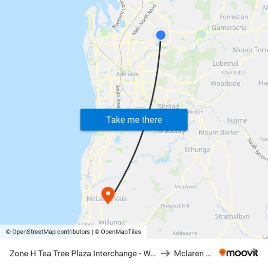 Zone H Tea Tree Plaza Interchange - West side to Mclaren Vale map