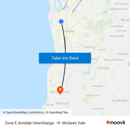 Zone E Arndale Interchange to Mclaren Vale map