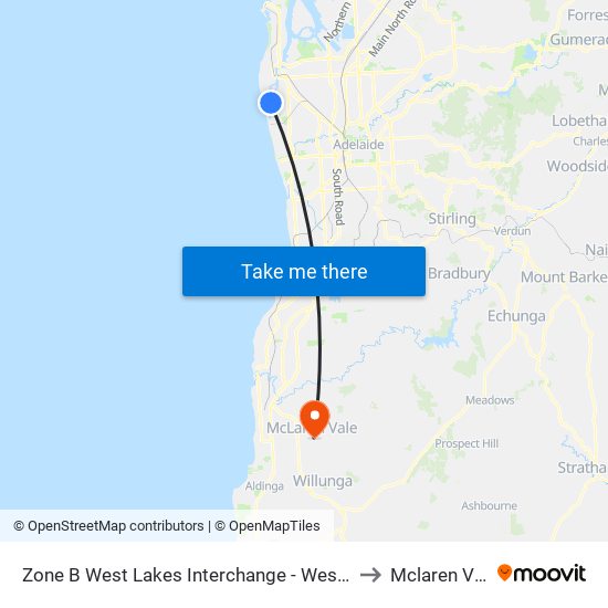 Zone B West Lakes Interchange - West side to Mclaren Vale map