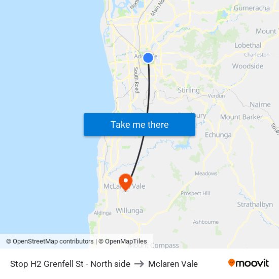 Stop H2 Grenfell St - North side to Mclaren Vale map