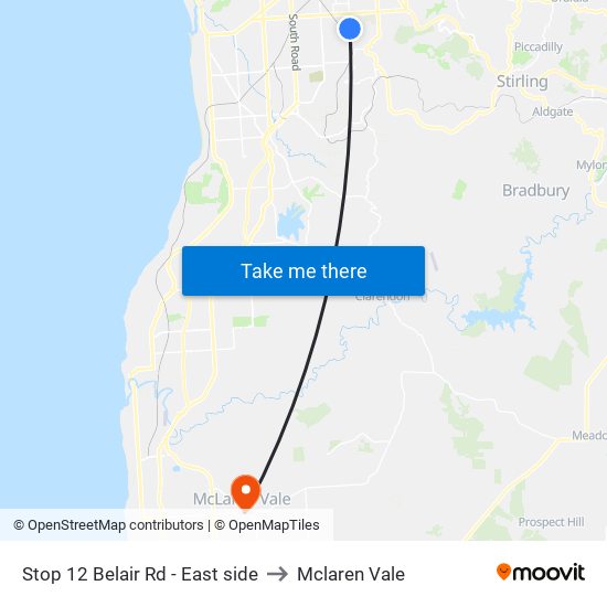 Stop 12 Belair Rd - East side to Mclaren Vale map