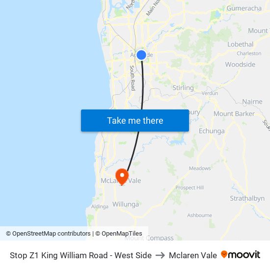 Stop Z1 King William Road - West Side to Mclaren Vale map