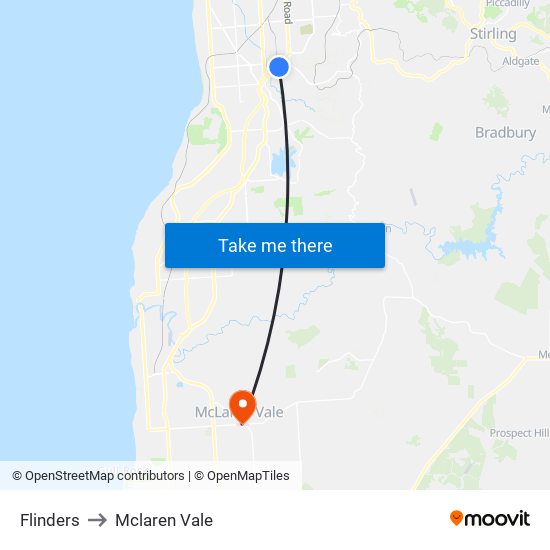 Flinders to Mclaren Vale map