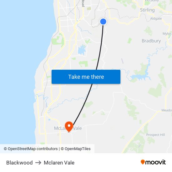 Blackwood to Mclaren Vale map