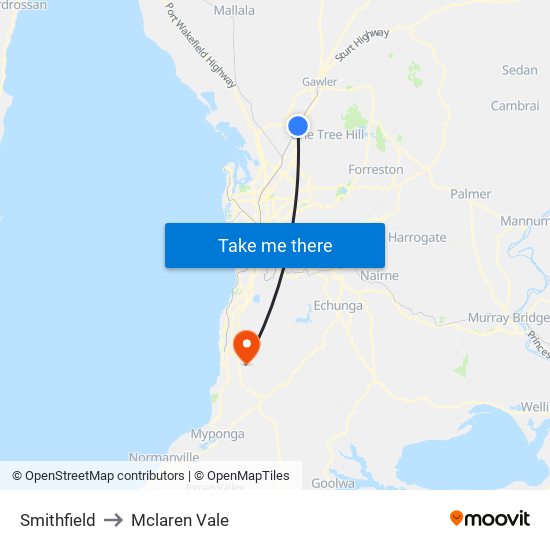 Smithfield to Mclaren Vale map