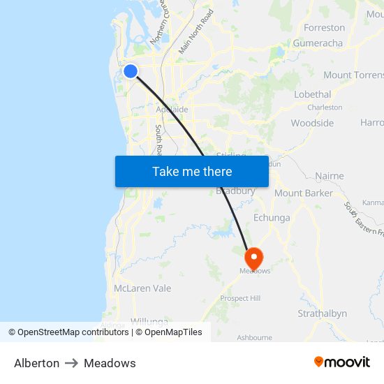 Alberton to Meadows map