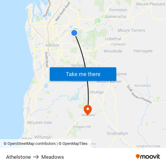 Athelstone to Meadows map