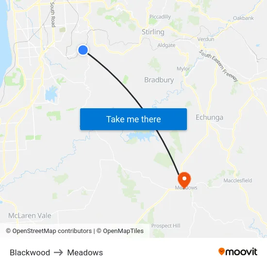 Blackwood to Meadows map
