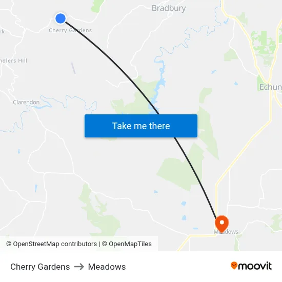 Cherry Gardens to Meadows map