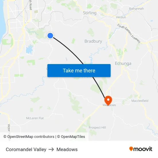 Coromandel Valley to Meadows map