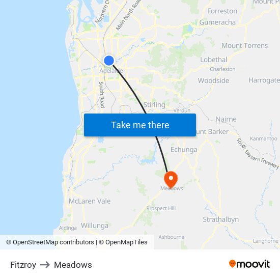 Fitzroy to Meadows map