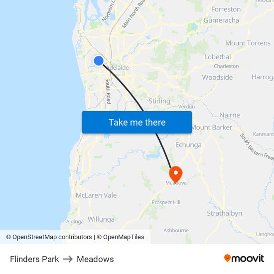 Flinders Park to Meadows map