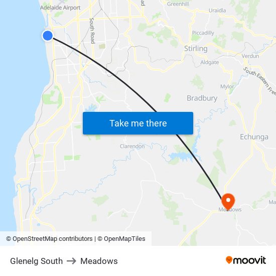 Glenelg South to Meadows map