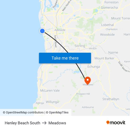 Henley Beach South to Meadows map