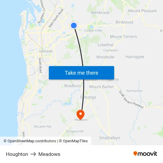 Houghton to Meadows map