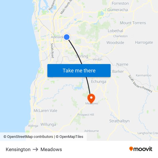 Kensington to Meadows map