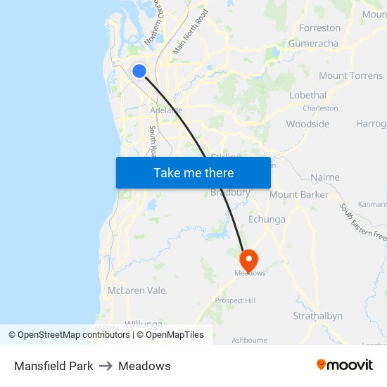 Mansfield Park to Meadows map