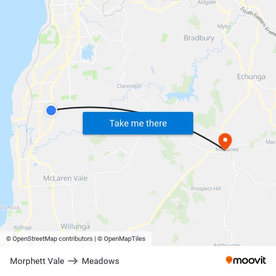 Morphett Vale to Meadows map