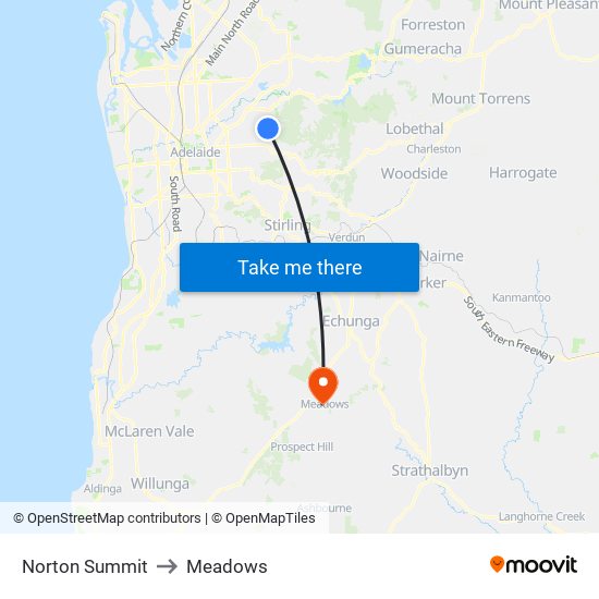 Norton Summit to Meadows map