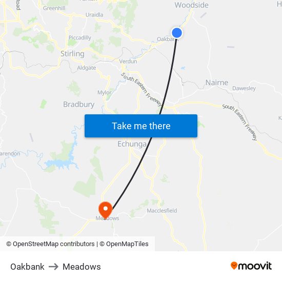 Oakbank to Meadows map