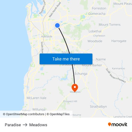 Paradise to Meadows map