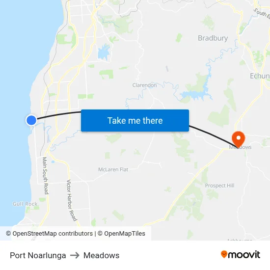 Port Noarlunga to Meadows map