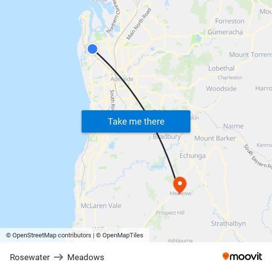 Rosewater to Meadows map