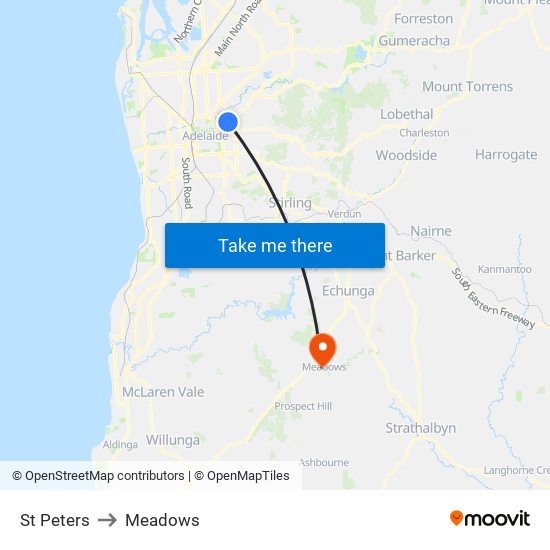 St Peters to Meadows map