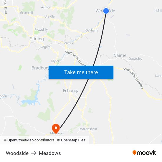 Woodside to Meadows map