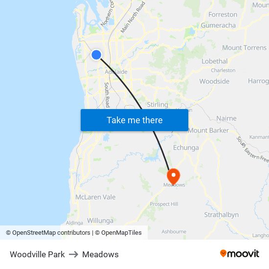 Woodville Park to Meadows map