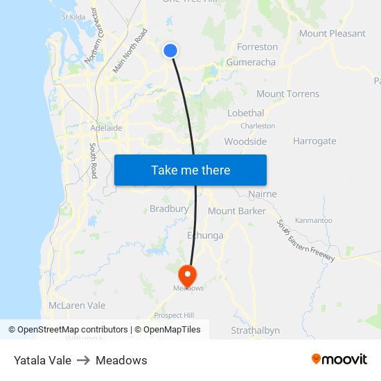 Yatala Vale to Meadows map