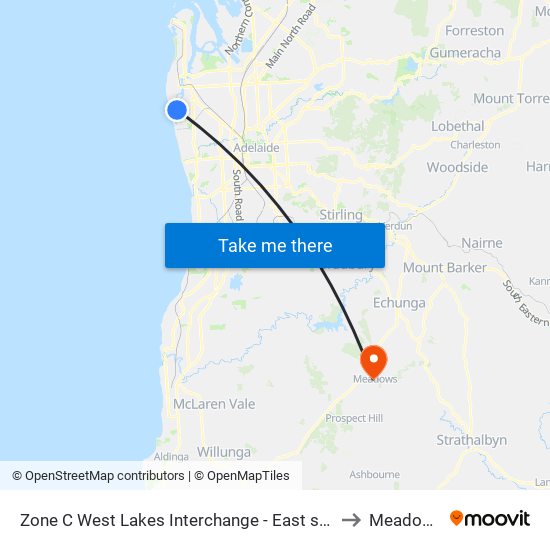 Zone C West Lakes Interchange - East side to Meadows map