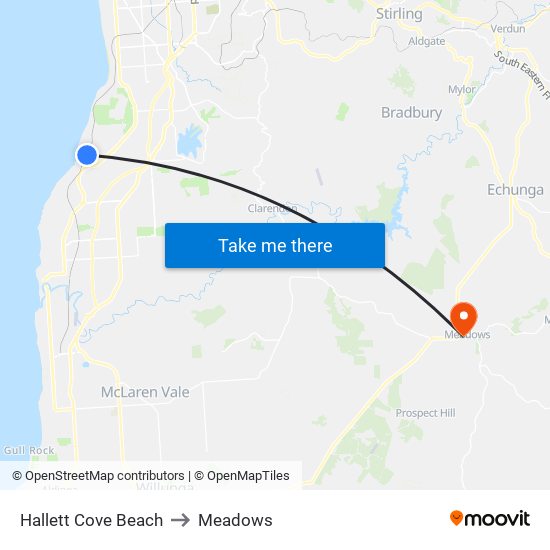 Hallett Cove Beach to Meadows map