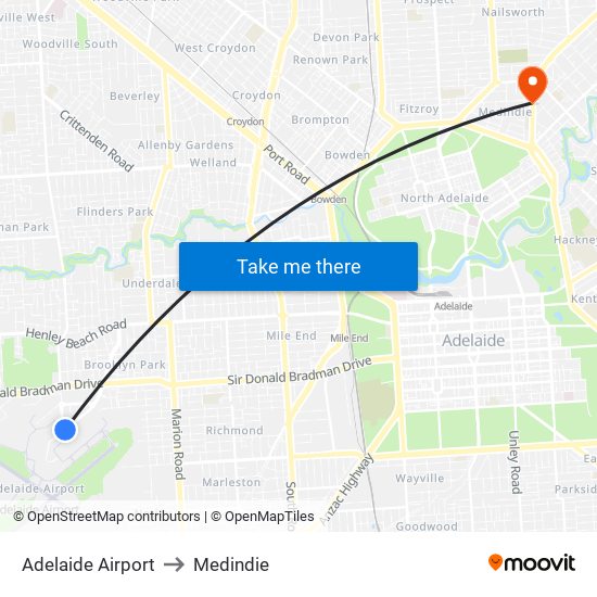 Adelaide Airport to Medindie map