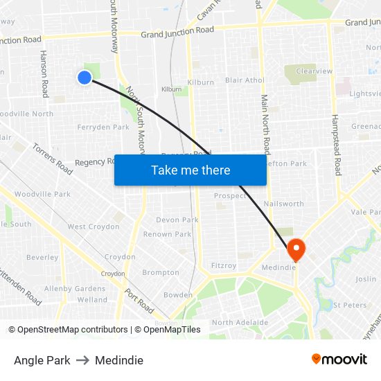 Angle Park to Medindie map