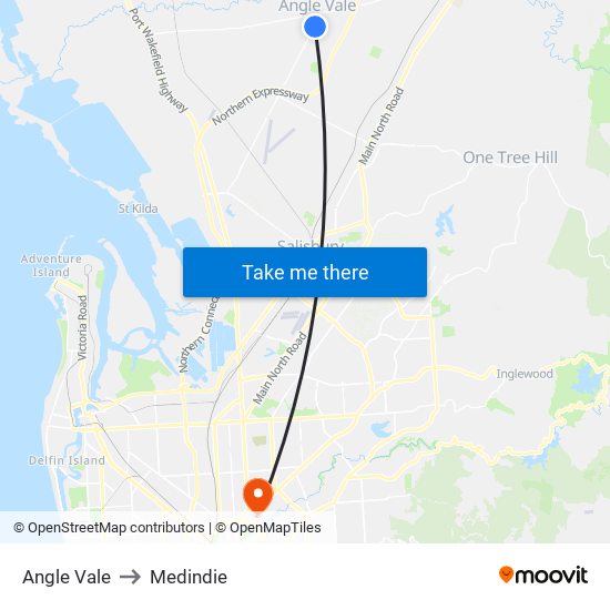 Angle Vale to Medindie map