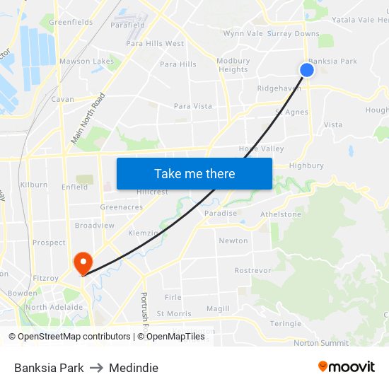 Banksia Park to Medindie map