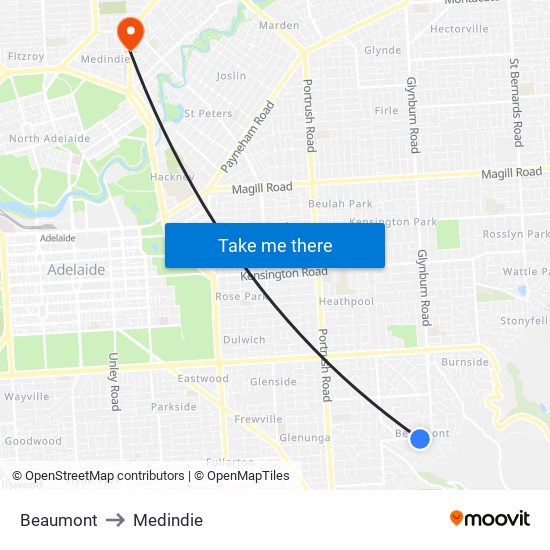 Beaumont to Medindie map