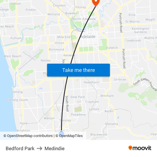 Bedford Park to Medindie map