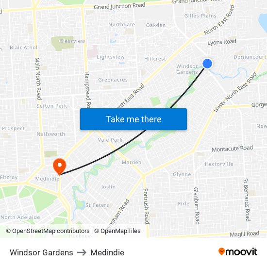 Windsor Gardens to Medindie map