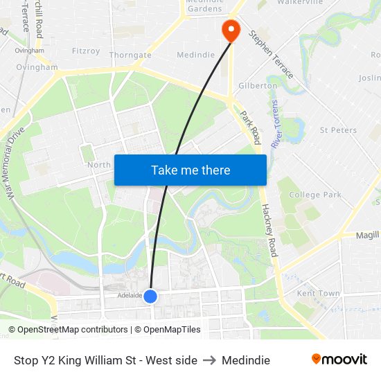 Stop Y2 King William St - West side to Medindie map