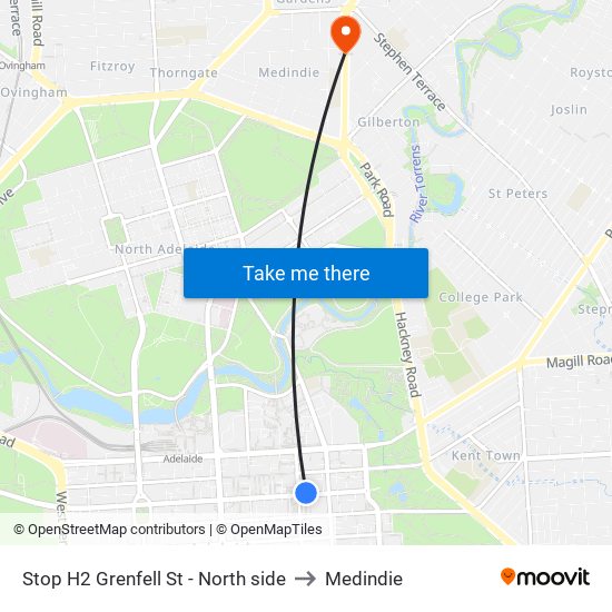 Stop H2 Grenfell St - North side to Medindie map