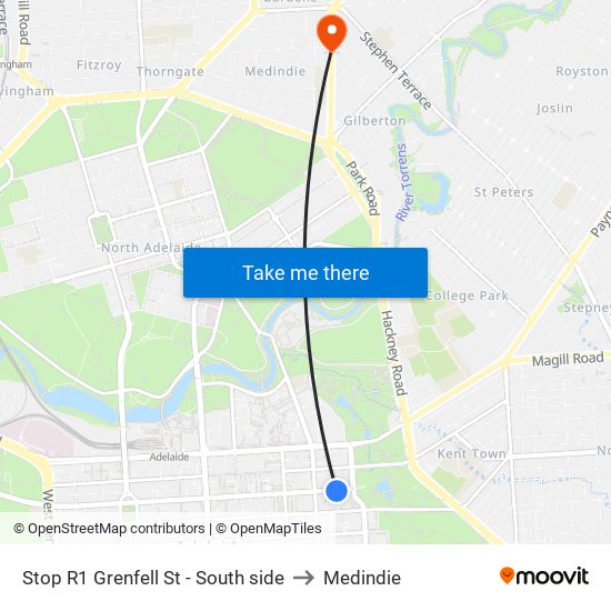 Stop R1 Grenfell St - South side to Medindie map