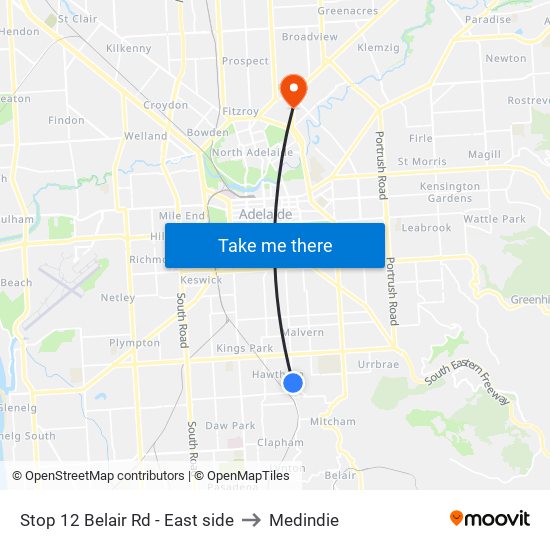 Stop 12 Belair Rd - East side to Medindie map