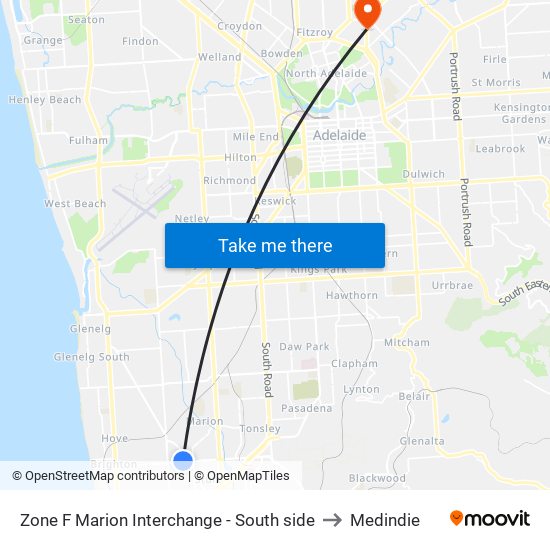 Zone F Marion Interchange - South side to Medindie map